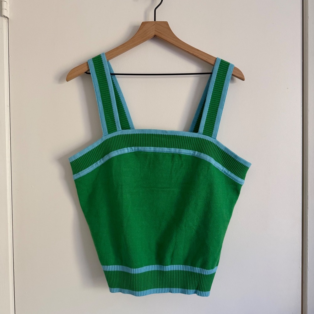 Green Blue Contrast Knit Tank Top 2XL Twee PlayfulNerd Party